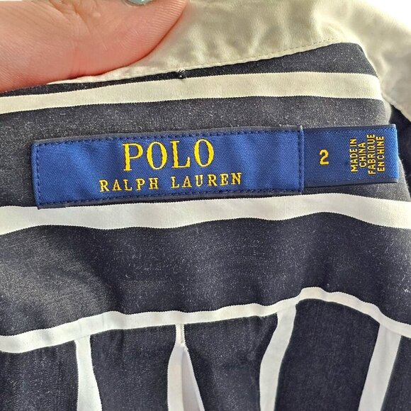 Polo Ralph Lauren Black & White Striped Collared Long Sleeve Dress Sz 2 - Picture 6 of 9